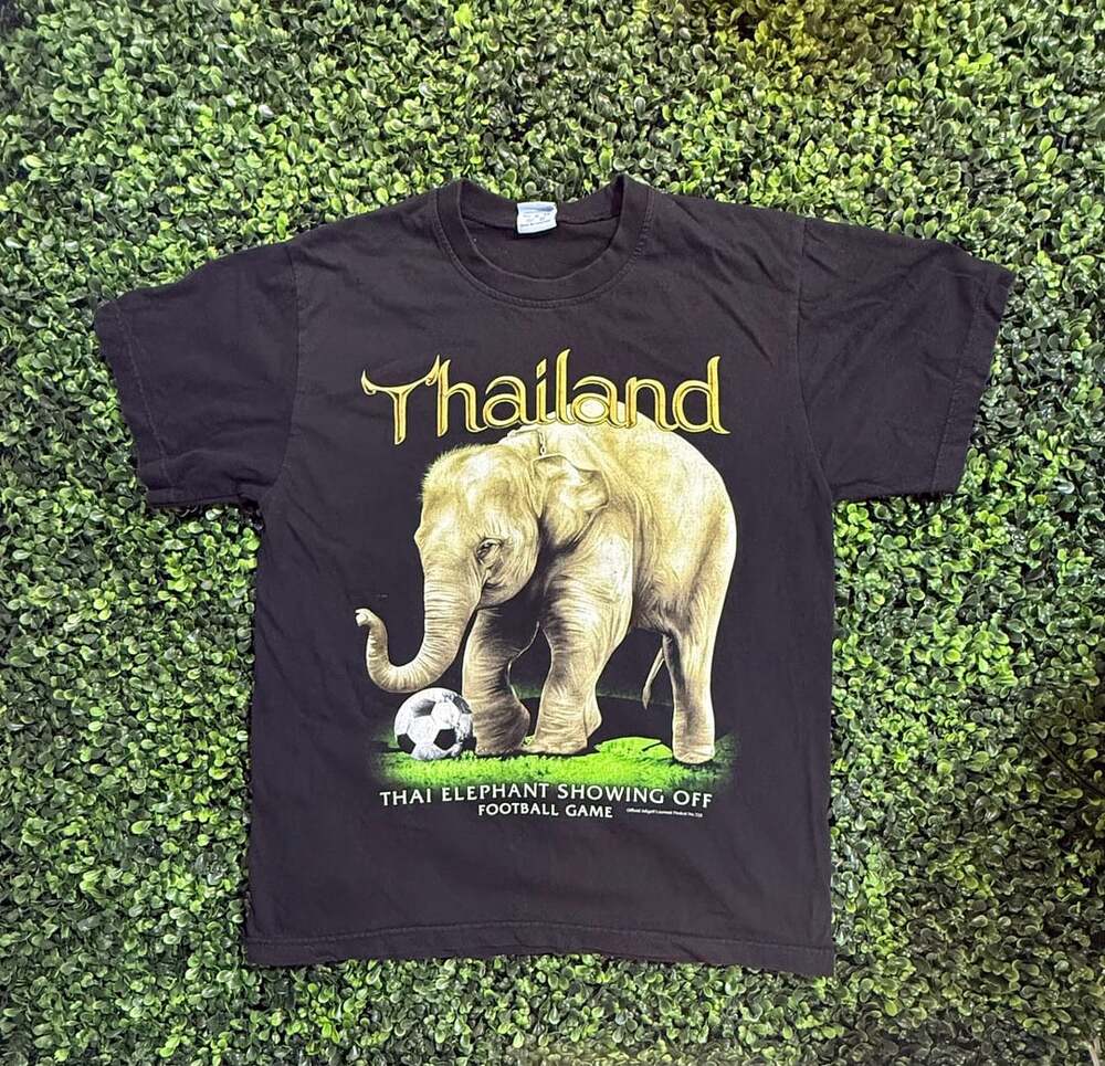 JoliGolf Thailand Thai Elephant Showing Off Football Game Vintage T-Shirt Black